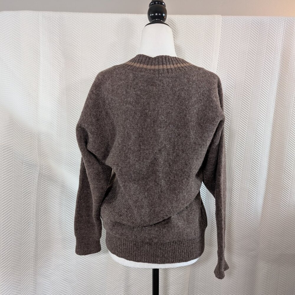Vintage Shetland Wool Brown Sweater Deep V Neck Large Grandpa Academia Preppy - Picture 5 of 10